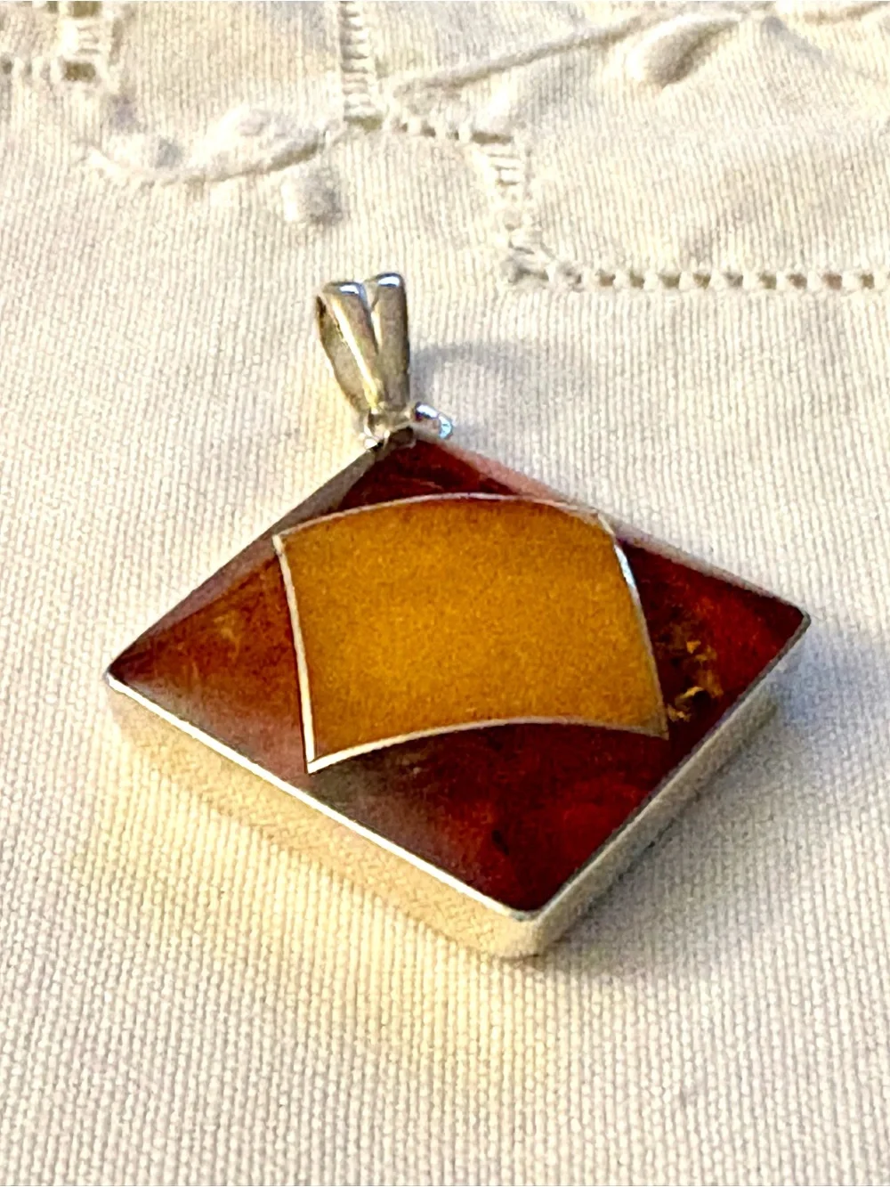 Sterling Silver Cognac and Butterscoth Baltic Amber Pendant